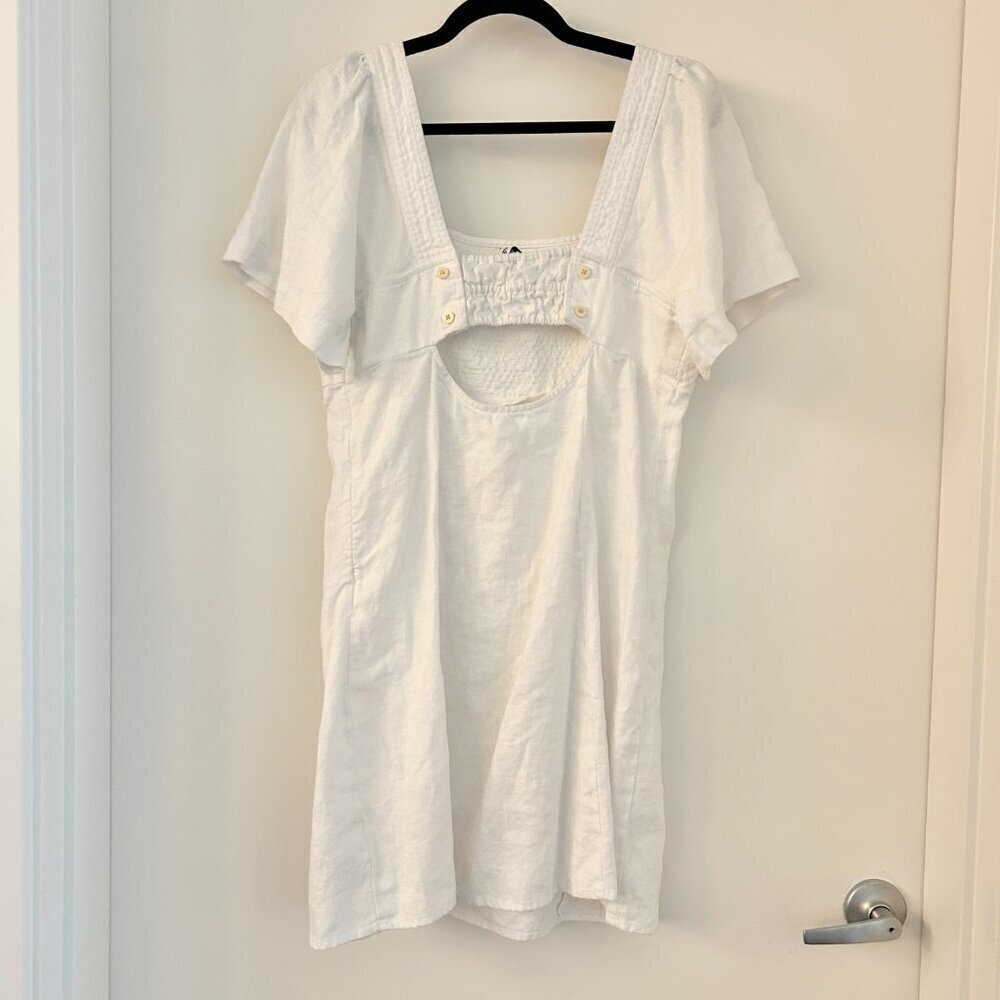 Madewell Square-Neck 100% Linen Mini Dress in White Size 12 - Picture 6 of 9